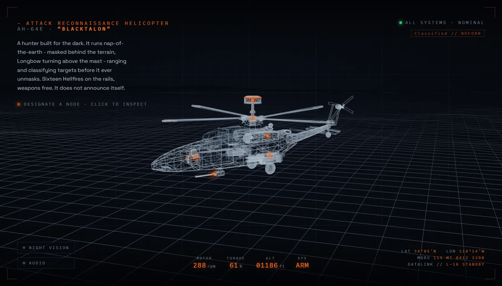 Vorschau der REVENANT AH-64 Wireframe-Szene